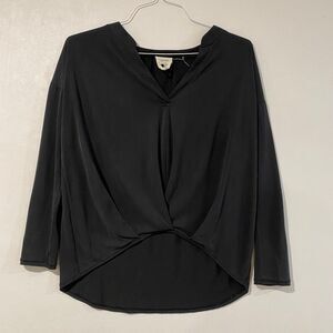 Harper Heritage Black Twist Front Top Women’s Small – High Low Draped Long Sleev
